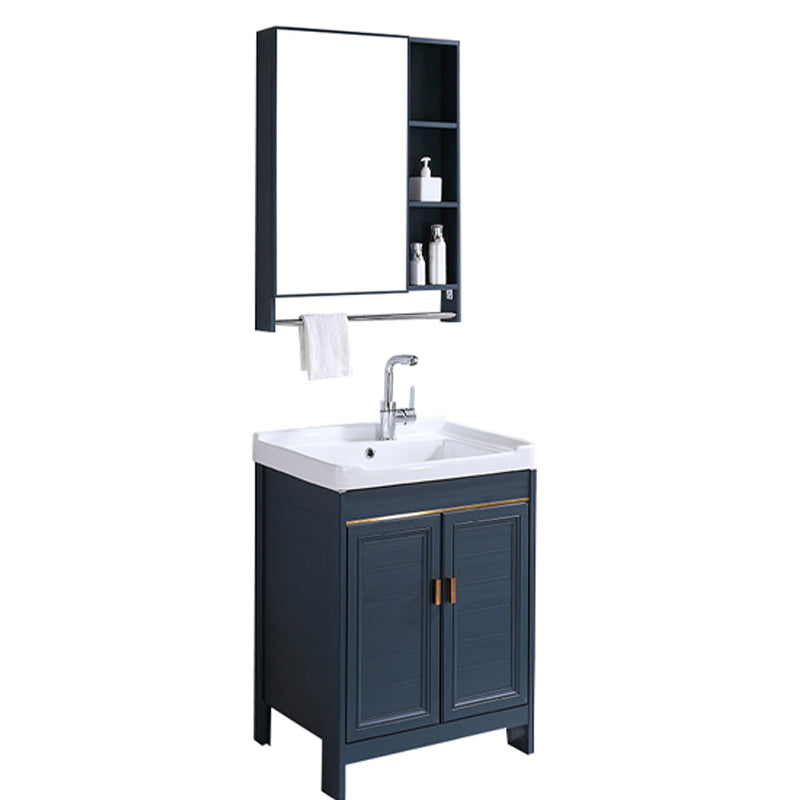 Modern Bathroom Vanity Set Single Freestanding 2 Doors Rectangular Sink Vanity Vanity & Faucet & Mirror Cabinet Clearhalo 'Bathroom Remodel & Bathroom Fixtures' 'Bathroom Vanities' 'bathroom_vanities' 'Home Improvement' 'home_improvement' 'home_improvement_bathroom_vanities' 7145154