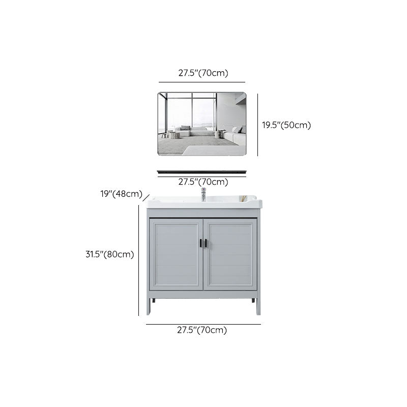 Vanity Glam Mirror Single Sink Metal Frame Freestanding Grey Faucet Vanity with Doors Clearhalo 'Bathroom Remodel & Bathroom Fixtures' 'Bathroom Vanities' 'bathroom_vanities' 'Home Improvement' 'home_improvement' 'home_improvement_bathroom_vanities' 7145206