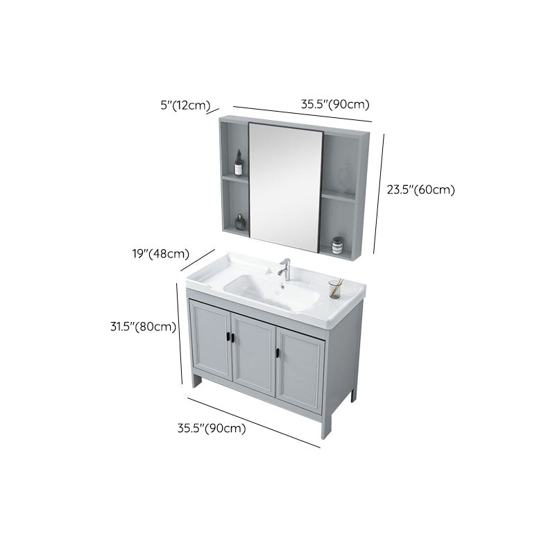Vanity Glam Mirror Single Sink Metal Frame Freestanding Grey Faucet Vanity with Doors Clearhalo 'Bathroom Remodel & Bathroom Fixtures' 'Bathroom Vanities' 'bathroom_vanities' 'Home Improvement' 'home_improvement' 'home_improvement_bathroom_vanities' 7145213