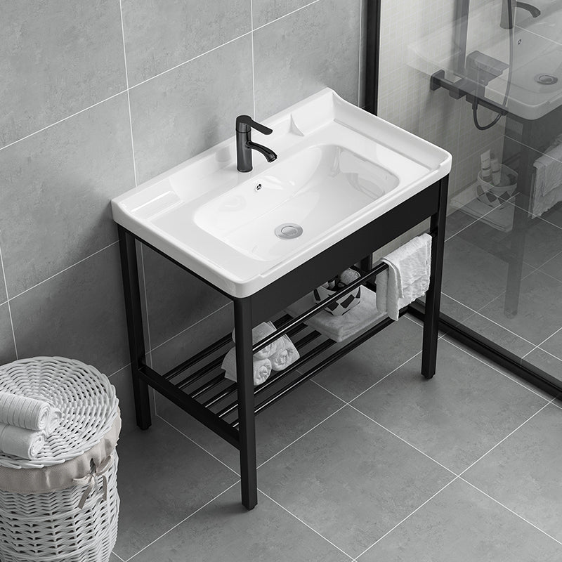 Modern Bathroom Sink Vanity Metal Frame Shelving Included Freestanding Sink Vanity Clearhalo 'Bathroom Remodel & Bathroom Fixtures' 'Bathroom Vanities' 'bathroom_vanities' 'Home Improvement' 'home_improvement' 'home_improvement_bathroom_vanities' 7145215