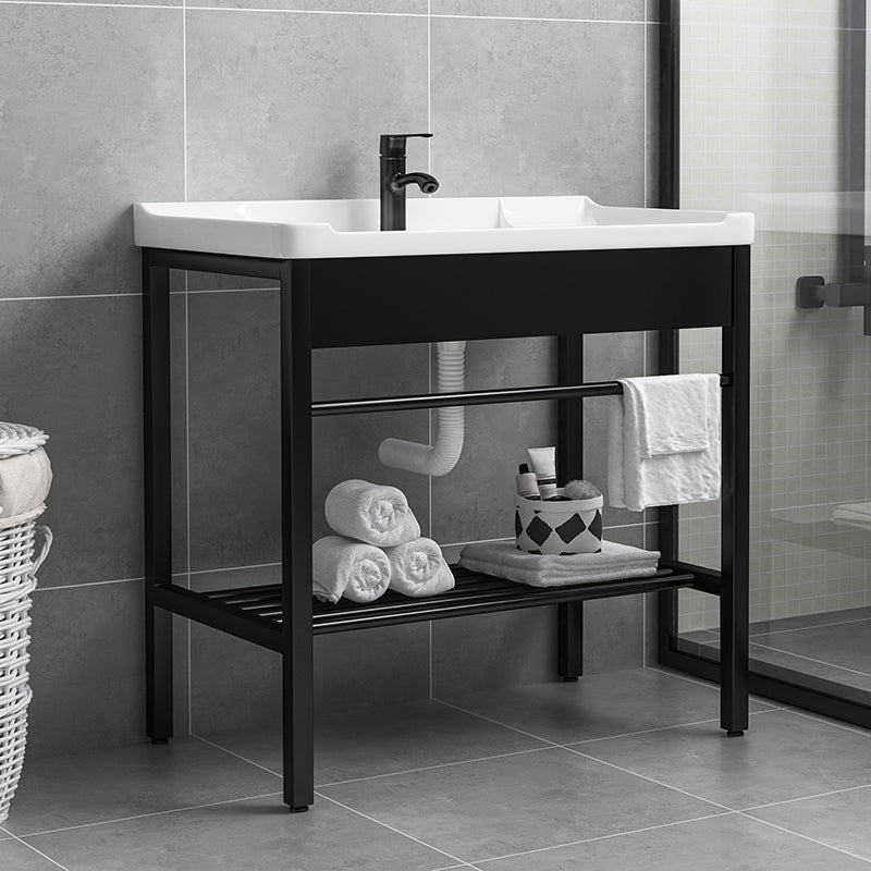 Modern Bathroom Sink Vanity Metal Frame Shelving Included Freestanding Sink Vanity Clearhalo 'Bathroom Remodel & Bathroom Fixtures' 'Bathroom Vanities' 'bathroom_vanities' 'Home Improvement' 'home_improvement' 'home_improvement_bathroom_vanities' 7145221