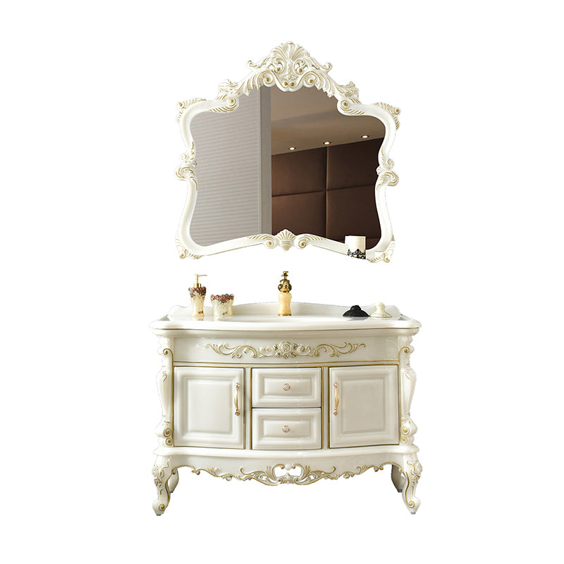 White Stone Bath Vanity 2 Drawers Rectangular Freestanding Single Sink Vanity with Mirror Vanity & Faucet & Mirrors Clearhalo 'Bathroom Remodel & Bathroom Fixtures' 'Bathroom Vanities' 'bathroom_vanities' 'Home Improvement' 'home_improvement' 'home_improvement_bathroom_vanities' 7145279