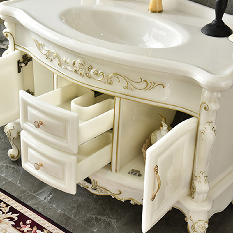 White Stone Bath Vanity 2 Drawers Rectangular Freestanding Single Sink Vanity with Mirror Clearhalo 'Bathroom Remodel & Bathroom Fixtures' 'Bathroom Vanities' 'bathroom_vanities' 'Home Improvement' 'home_improvement' 'home_improvement_bathroom_vanities' 7145280