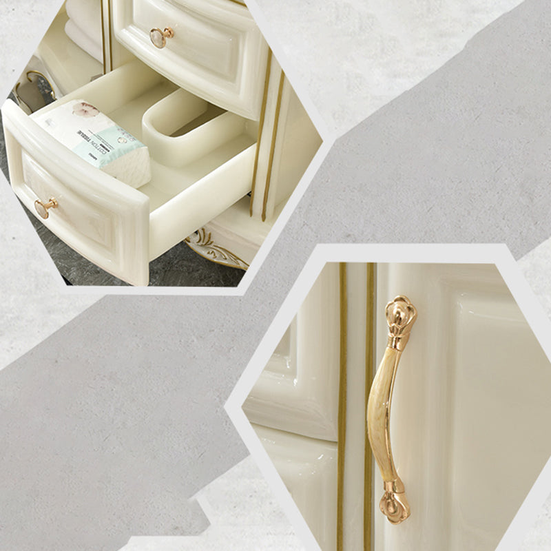 White Stone Bath Vanity 2 Drawers Rectangular Freestanding Single Sink Vanity with Mirror Clearhalo 'Bathroom Remodel & Bathroom Fixtures' 'Bathroom Vanities' 'bathroom_vanities' 'Home Improvement' 'home_improvement' 'home_improvement_bathroom_vanities' 7145283