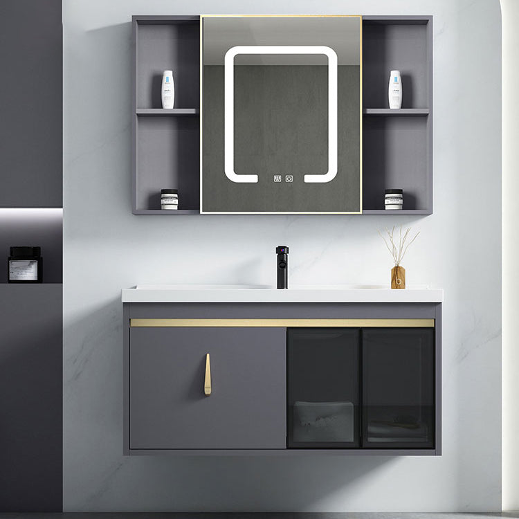 Contemporary Gray Vanity Sink Wall Mounted Bathroom Vanity Cabinet Clearhalo 'Bathroom Remodel & Bathroom Fixtures' 'Bathroom Vanities' 'bathroom_vanities' 'Home Improvement' 'home_improvement' 'home_improvement_bathroom_vanities' 7145338