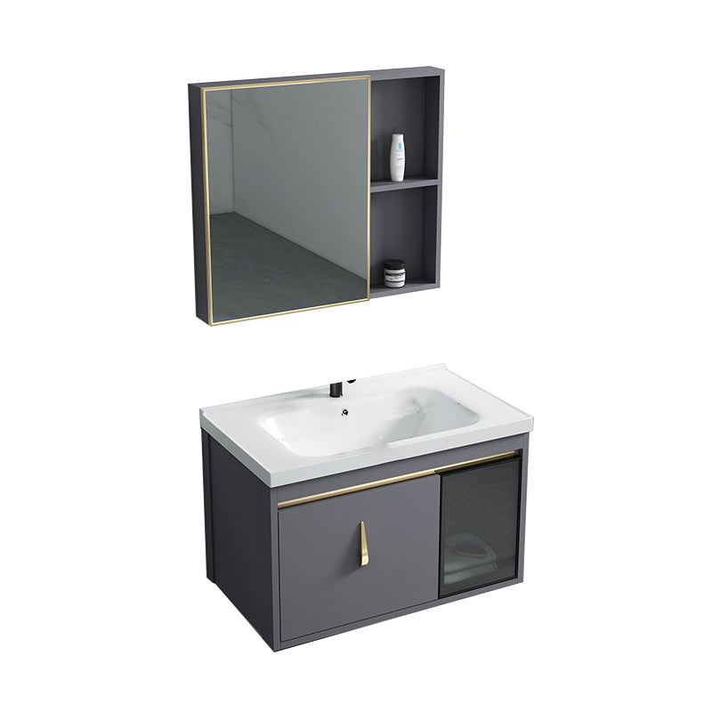 Contemporary Gray Vanity Sink Wall Mounted Bathroom Vanity Cabinet Vanity & Faucet & Mirror Cabinet Ceramic Clearhalo 'Bathroom Remodel & Bathroom Fixtures' 'Bathroom Vanities' 'bathroom_vanities' 'Home Improvement' 'home_improvement' 'home_improvement_bathroom_vanities' 7145339