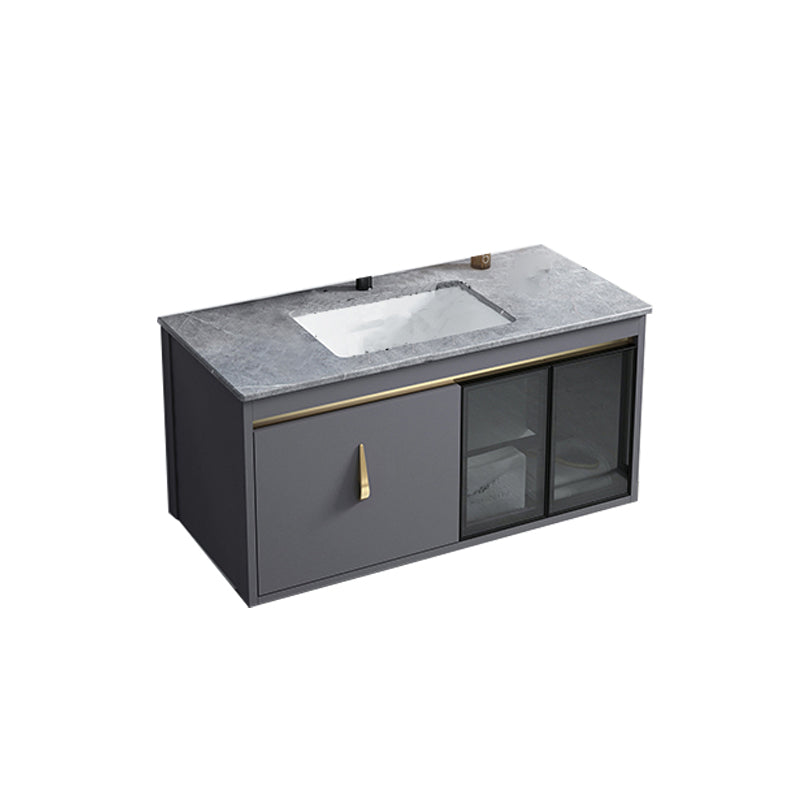 Contemporary Gray Vanity Sink Wall Mounted Bathroom Vanity Cabinet Vanity & Faucet 39"L x 19"W x 15"H Stone Clearhalo 'Bathroom Remodel & Bathroom Fixtures' 'Bathroom Vanities' 'bathroom_vanities' 'Home Improvement' 'home_improvement' 'home_improvement_bathroom_vanities' 7145341