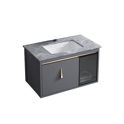 Contemporary Gray Vanity Sink Wall Mounted Bathroom Vanity Cabinet Vanity & Faucet Stone