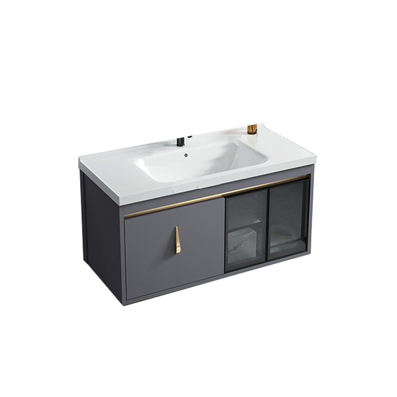 Contemporary Gray Vanity Sink Wall Mounted Bathroom Vanity Cabinet Vanity & Faucet 40"L x 19"W x 17"H Ceramic Clearhalo 'Bathroom Remodel & Bathroom Fixtures' 'Bathroom Vanities' 'bathroom_vanities' 'Home Improvement' 'home_improvement' 'home_improvement_bathroom_vanities' 7145349