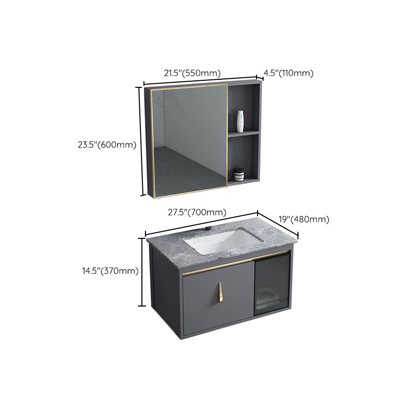 Contemporary Gray Vanity Sink Wall Mounted Bathroom Vanity Cabinet Clearhalo 'Bathroom Remodel & Bathroom Fixtures' 'Bathroom Vanities' 'bathroom_vanities' 'Home Improvement' 'home_improvement' 'home_improvement_bathroom_vanities' 7145362