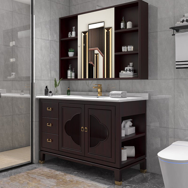 Traditional Bathroom Vanity Wood Standalone Cabinet and Shelving Included Vanity Set Vanity & Faucet & Mirror Cabinet 47.2"L x 21.7"W x 32.7"H Smart Control Not Included Clearhalo 'Bathroom Remodel & Bathroom Fixtures' 'Bathroom Vanities' 'bathroom_vanities' 'Home Improvement' 'home_improvement' 'home_improvement_bathroom_vanities' 7145366