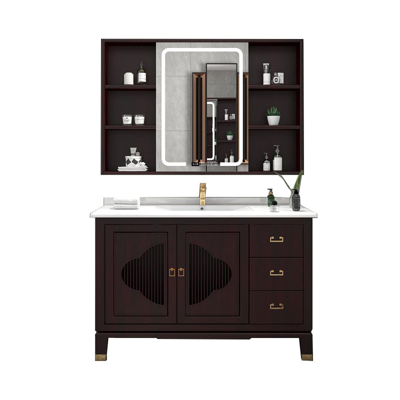 Traditional Bathroom Vanity Wood Standalone Cabinet and Shelving Included Vanity Set Vanity & Faucet & Mirror Cabinet Smart Control Included Clearhalo 'Bathroom Remodel & Bathroom Fixtures' 'Bathroom Vanities' 'bathroom_vanities' 'Home Improvement' 'home_improvement' 'home_improvement_bathroom_vanities' 7145368