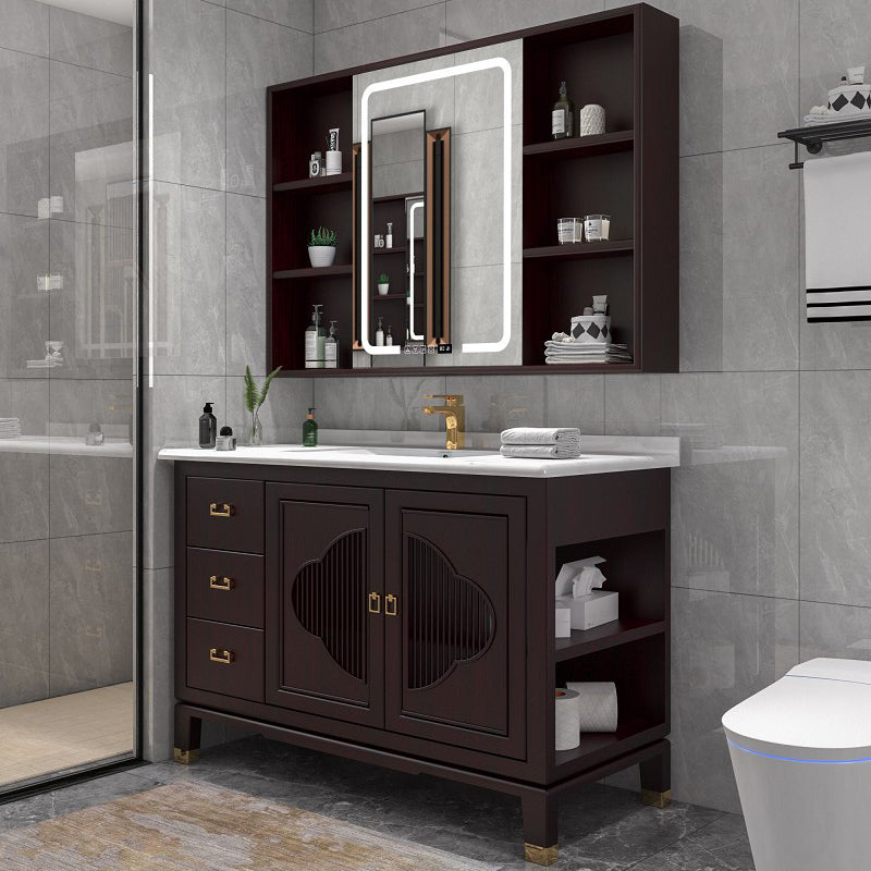 Traditional Bathroom Vanity Wood Standalone Cabinet and Shelving Included Vanity Set Vanity & Faucet & Mirror Cabinet 47.2"L x 21.7"W x 32.7"H Smart Control Included Clearhalo 'Bathroom Remodel & Bathroom Fixtures' 'Bathroom Vanities' 'bathroom_vanities' 'Home Improvement' 'home_improvement' 'home_improvement_bathroom_vanities' 7145369