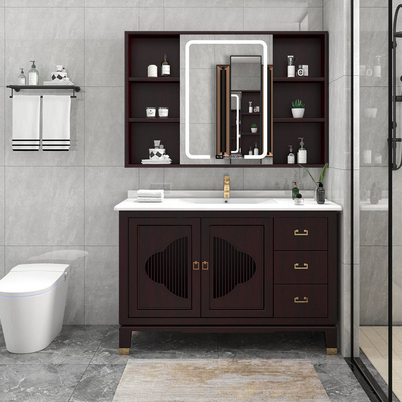 Traditional Bathroom Vanity Wood Standalone Cabinet and Shelving Included Vanity Set Vanity & Faucet & Mirror Cabinet 51"L x 22"W x 33"H Smart Control Included Clearhalo 'Bathroom Remodel & Bathroom Fixtures' 'Bathroom Vanities' 'bathroom_vanities' 'Home Improvement' 'home_improvement' 'home_improvement_bathroom_vanities' 7145370