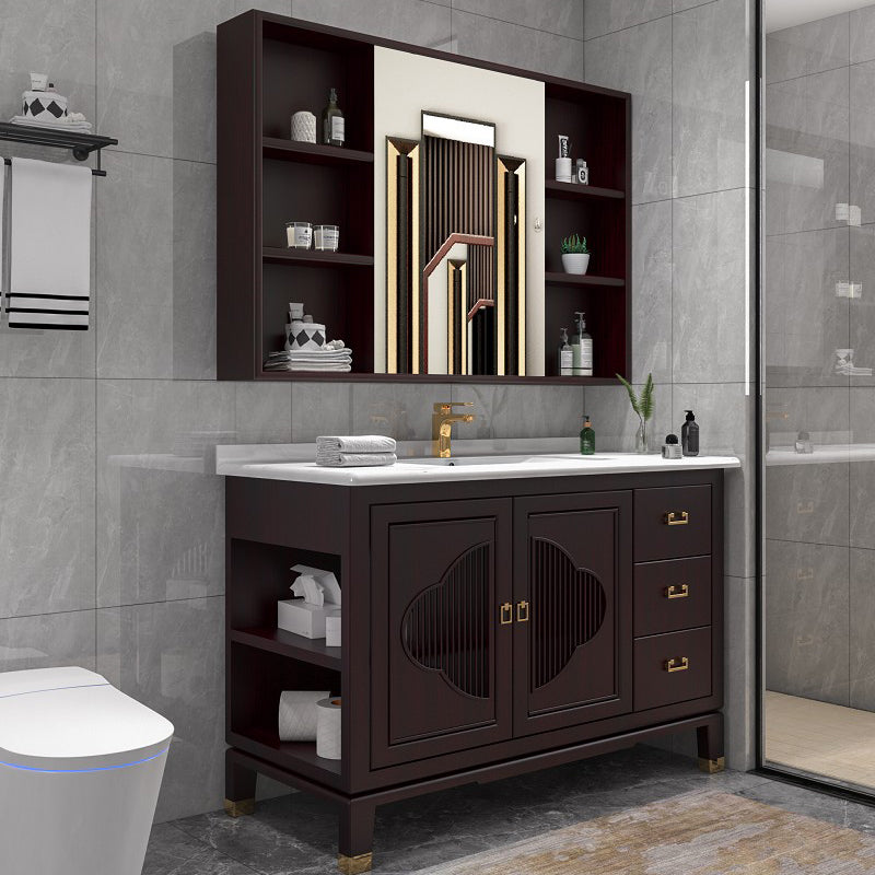 Traditional Bathroom Vanity Wood Standalone Cabinet and Shelving Included Vanity Set Vanity & Faucet & Mirror Cabinet 51"L x 22"W x 33"H Smart Control Not Included Clearhalo 'Bathroom Remodel & Bathroom Fixtures' 'Bathroom Vanities' 'bathroom_vanities' 'Home Improvement' 'home_improvement' 'home_improvement_bathroom_vanities' 7145371