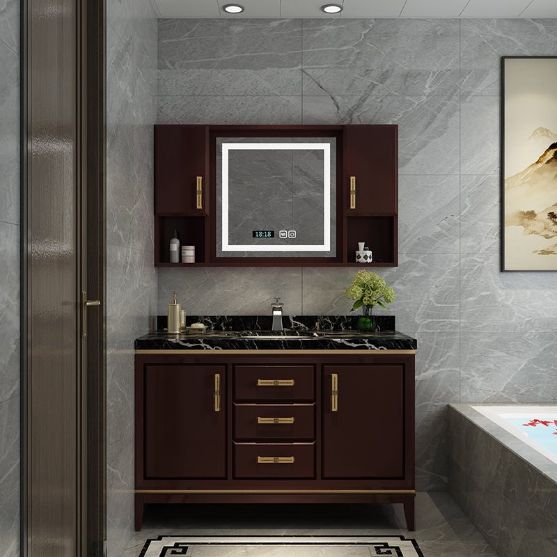 Traditional Wood Sink Vanity Wall Mounted Vanity Cabinet with Mirror Cabinet Vanity & Faucet & Smart Medicine Cabinet Clearhalo 'Bathroom Remodel & Bathroom Fixtures' 'Bathroom Vanities' 'bathroom_vanities' 'Home Improvement' 'home_improvement' 'home_improvement_bathroom_vanities' 7145386