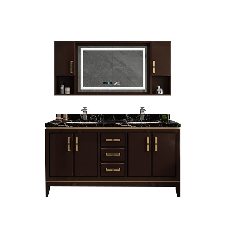 Traditional Wood Sink Vanity Wall Mounted Vanity Cabinet with Mirror Cabinet Vanity & Faucet & Smart Medicine Cabinet Clearhalo 'Bathroom Remodel & Bathroom Fixtures' 'Bathroom Vanities' 'bathroom_vanities' 'Home Improvement' 'home_improvement' 'home_improvement_bathroom_vanities' 7145387