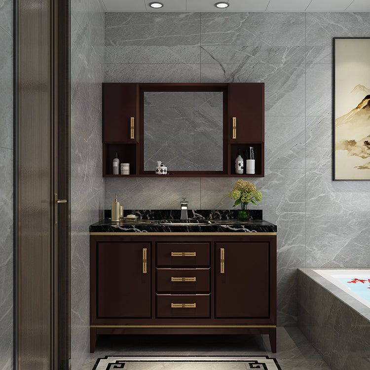 Traditional Wood Sink Vanity Wall Mounted Vanity Cabinet with Mirror Cabinet Vanity & Faucet & Mirror Cabinet 43"L x 22"W x 33"H Clearhalo 'Bathroom Remodel & Bathroom Fixtures' 'Bathroom Vanities' 'bathroom_vanities' 'Home Improvement' 'home_improvement' 'home_improvement_bathroom_vanities' 7145389