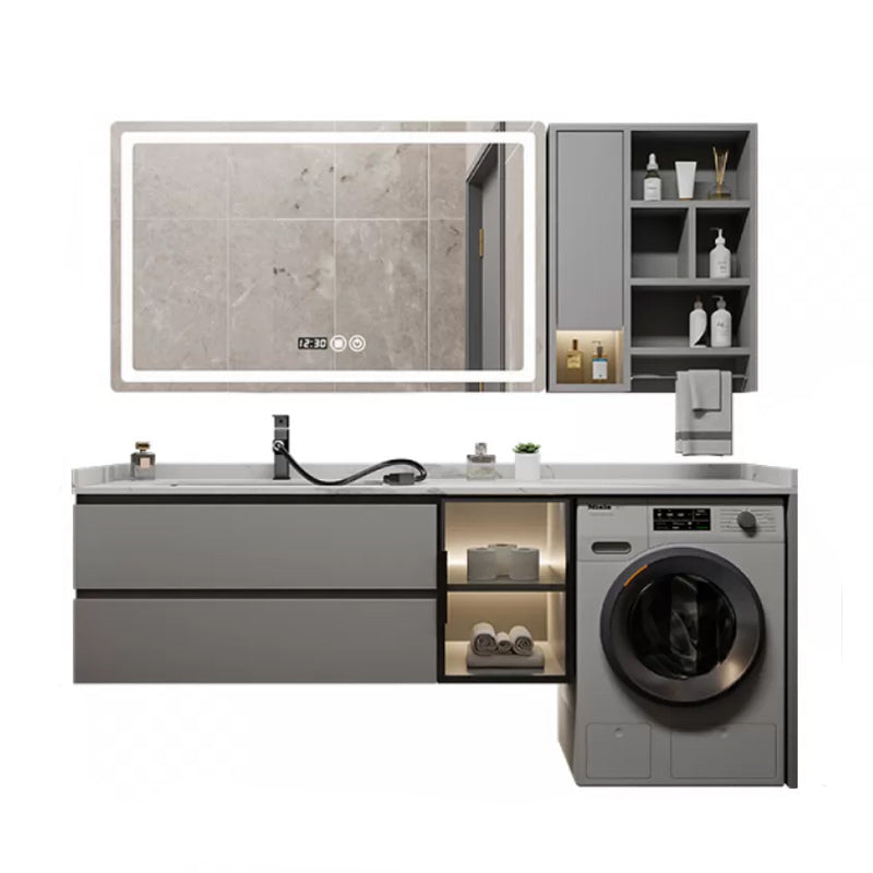 Modern Bathroom Sink Vanity Wooden Mirror Vanity Cabinet with Storage Shelving Vanity & Faucet & Mirrors 75"L x 24"W x 35"H Clearhalo 'Bathroom Remodel & Bathroom Fixtures' 'Bathroom Vanities' 'bathroom_vanities' 'Home Improvement' 'home_improvement' 'home_improvement_bathroom_vanities' 7145405