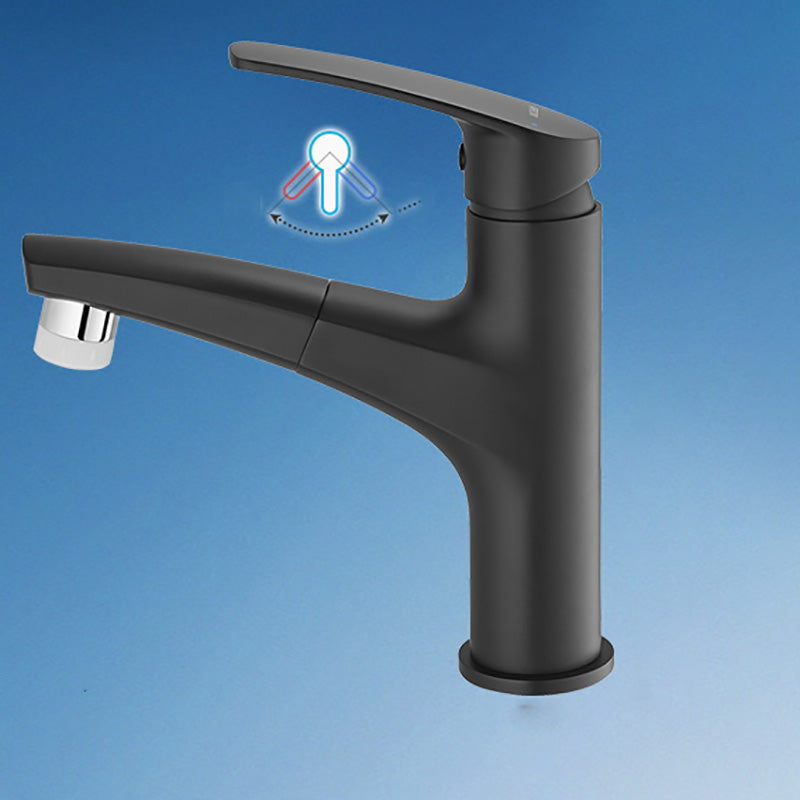 Modern Vessel Sink Faucet Lever Handle Low Arc with Pull Out Sprayer Black Clearhalo 'Bathroom Remodel & Bathroom Fixtures' 'Bathroom Sink Faucets' 'Bathroom Sinks & Faucet Components' 'bathroom_sink_faucets' 'Home Improvement' 'home_improvement' 'home_improvement_bathroom_sink_faucets' 7147045