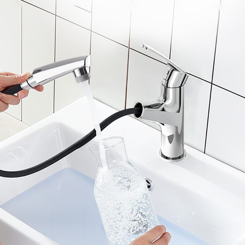 Modern Vessel Sink Faucet Lever Handle Low Arc with Pull Out Sprayer Clearhalo 'Bathroom Remodel & Bathroom Fixtures' 'Bathroom Sink Faucets' 'Bathroom Sinks & Faucet Components' 'bathroom_sink_faucets' 'Home Improvement' 'home_improvement' 'home_improvement_bathroom_sink_faucets' 7147046