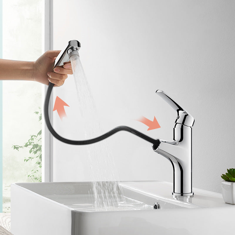 Modern Vessel Sink Faucet Lever Handle Low Arc with Pull Out Sprayer Clearhalo 'Bathroom Remodel & Bathroom Fixtures' 'Bathroom Sink Faucets' 'Bathroom Sinks & Faucet Components' 'bathroom_sink_faucets' 'Home Improvement' 'home_improvement' 'home_improvement_bathroom_sink_faucets' 7147047