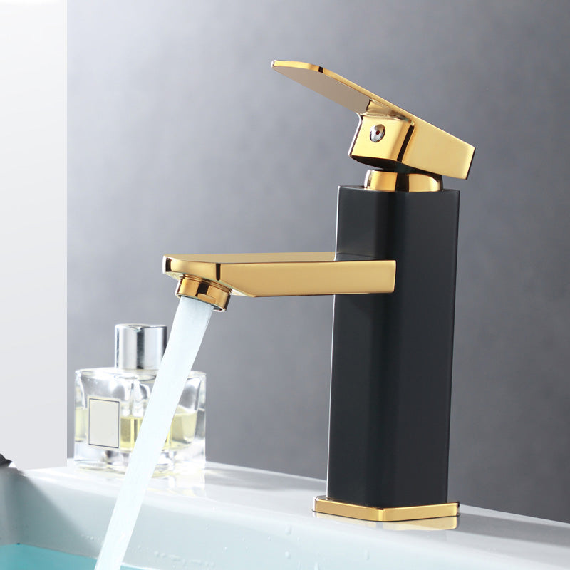 Vessel Sink Bathroom Faucet Lever Handle Low Arc Vessel Faucet Black-Gold 6.9" Supply Lines Not Included Clearhalo 'Bathroom Remodel & Bathroom Fixtures' 'Bathroom Sink Faucets' 'Bathroom Sinks & Faucet Components' 'bathroom_sink_faucets' 'Home Improvement' 'home_improvement' 'home_improvement_bathroom_sink_faucets' 7147132