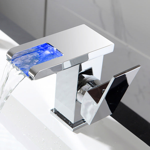 Basin Lavatory Faucet Lever Handle Waterfall Spout Bathroom Faucet Chrome 4.9" Led Lights Included Clearhalo 'Bathroom Remodel & Bathroom Fixtures' 'Bathroom Sink Faucets' 'Bathroom Sinks & Faucet Components' 'bathroom_sink_faucets' 'Home Improvement' 'home_improvement' 'home_improvement_bathroom_sink_faucets' 7147220