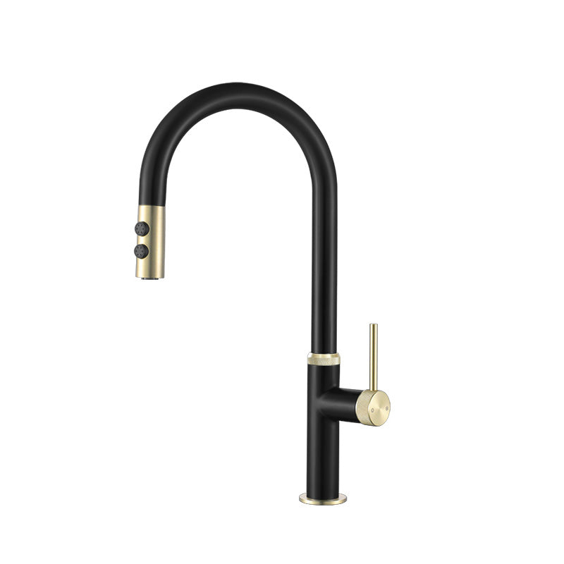 Touch Sensor Kitchen Faucet Swivel Spout with Pull Down Sprayer Black Gold No Sensor Clearhalo 'Home Improvement' 'home_improvement' 'home_improvement_kitchen_faucets' 'Kitchen Faucets' 'Kitchen Remodel & Kitchen Fixtures' 'Kitchen Sinks & Faucet Components' 'kitchen_faucets' 7147233