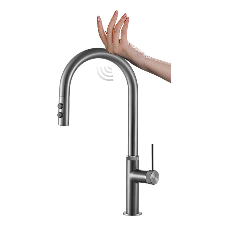 Touch Sensor Kitchen Faucet Swivel Spout with Pull Down Sprayer Grey Touch Clearhalo 'Home Improvement' 'home_improvement' 'home_improvement_kitchen_faucets' 'Kitchen Faucets' 'Kitchen Remodel & Kitchen Fixtures' 'Kitchen Sinks & Faucet Components' 'kitchen_faucets' 7147234