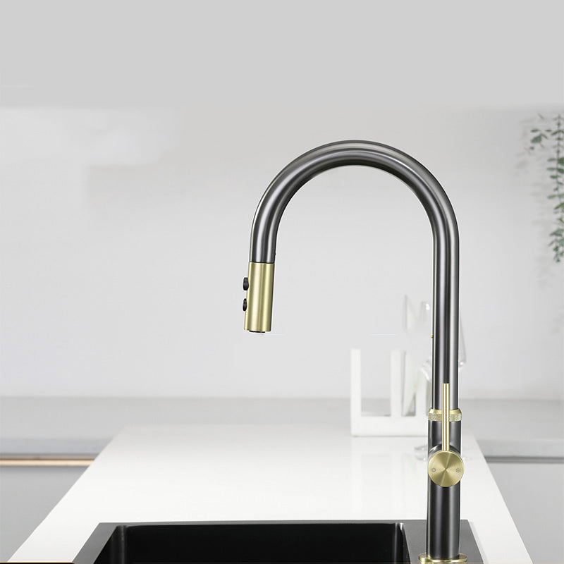 Touch Sensor Kitchen Faucet Swivel Spout with Pull Down Sprayer Grey Gold No Sensor Clearhalo 'Home Improvement' 'home_improvement' 'home_improvement_kitchen_faucets' 'Kitchen Faucets' 'Kitchen Remodel & Kitchen Fixtures' 'Kitchen Sinks & Faucet Components' 'kitchen_faucets' 7147237