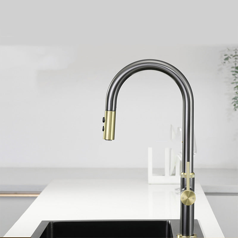 Touch Sensor Kitchen Faucet Swivel Spout with Pull Down Sprayer Grey/ Gold No Sensor Clearhalo 'Home Improvement' 'home_improvement' 'home_improvement_kitchen_faucets' 'Kitchen Faucets' 'Kitchen Remodel & Kitchen Fixtures' 'Kitchen Sinks & Faucet Components' 'kitchen_faucets' 7147237
