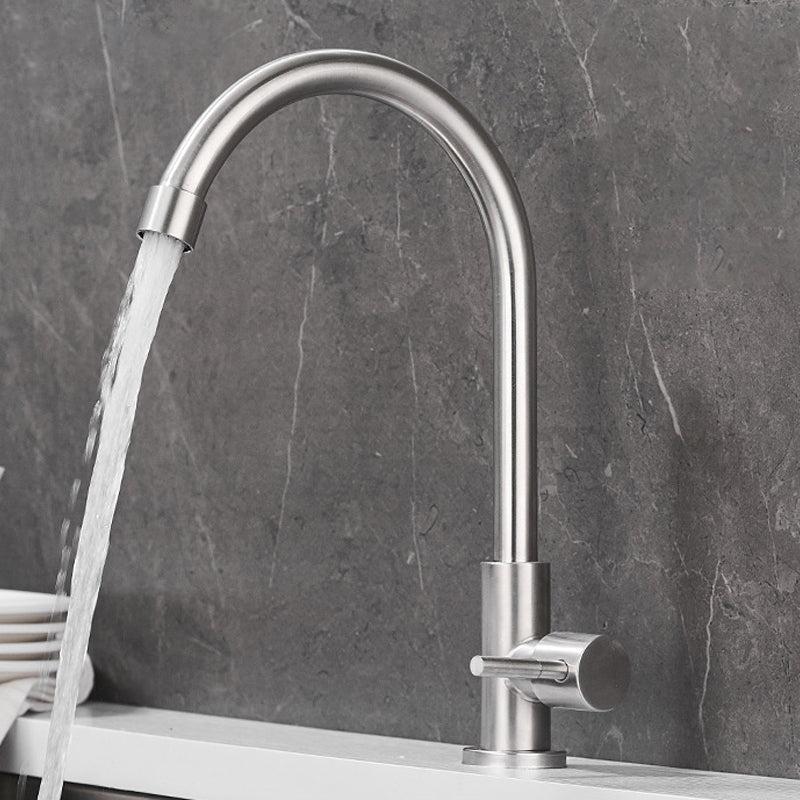 Modern Bridge Faucet Stainless Steel Swivel Spout Spray Kitchen Faucet Stainless Steel Big Curved Faucet Cold Water Dispensers Clearhalo 'Home Improvement' 'home_improvement' 'home_improvement_kitchen_faucets' 'Kitchen Faucets' 'Kitchen Remodel & Kitchen Fixtures' 'Kitchen Sinks & Faucet Components' 'kitchen_faucets' 7147294