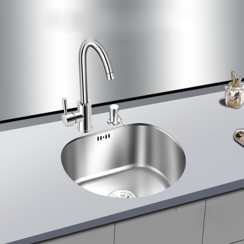 Round Kitchen Sink Stainless Steel Drop-In Basket Strainer Kitchen Sink with Faucet 14.2"L x 14.2"W x 7.1"H Sink with Faucet Single Cooling Tap Clearhalo 'Home Improvement' 'home_improvement' 'home_improvement_kitchen_sinks' 'Kitchen Remodel & Kitchen Fixtures' 'Kitchen Sinks & Faucet Components' 'Kitchen Sinks' 'kitchen_sinks' 7147452