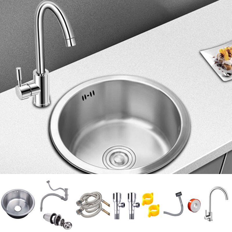 Round Kitchen Sink Stainless Steel Drop-In Basket Strainer Kitchen Sink with Faucet Sink with Faucet Round Faucet Clearhalo 'Home Improvement' 'home_improvement' 'home_improvement_kitchen_sinks' 'Kitchen Remodel & Kitchen Fixtures' 'Kitchen Sinks & Faucet Components' 'Kitchen Sinks' 'kitchen_sinks' 7147454