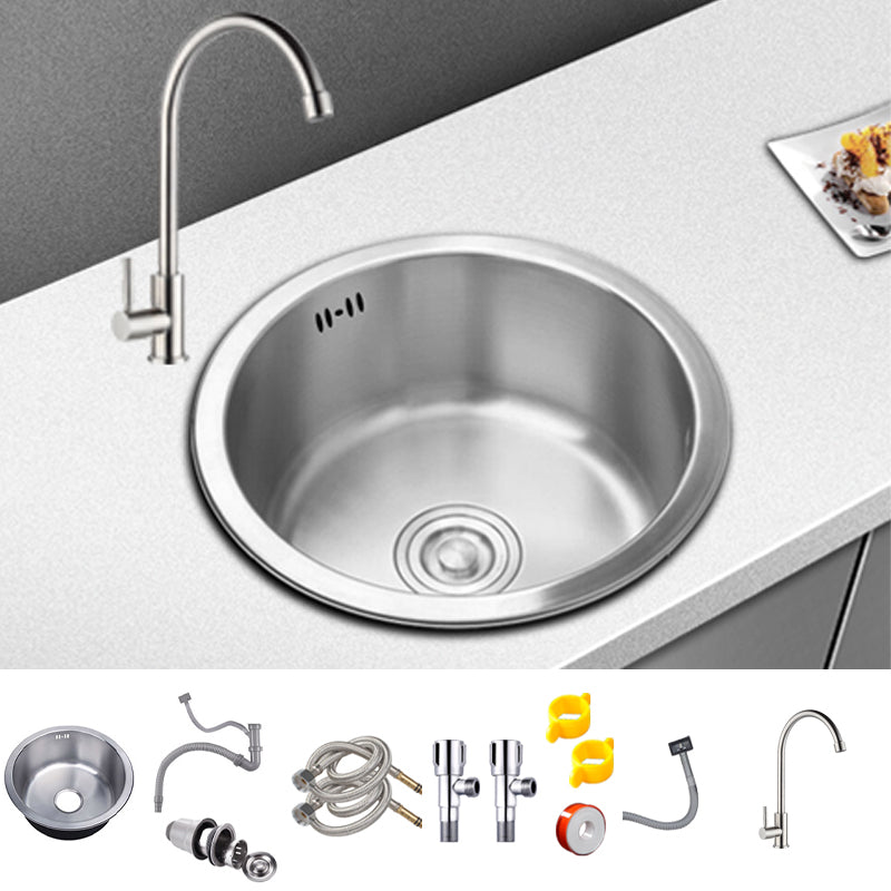 Round Kitchen Sink Stainless Steel Drop-In Basket Strainer Kitchen Sink with Faucet Sink with Faucet Single Cooling Tap Clearhalo 'Home Improvement' 'home_improvement' 'home_improvement_kitchen_sinks' 'Kitchen Remodel & Kitchen Fixtures' 'Kitchen Sinks & Faucet Components' 'Kitchen Sinks' 'kitchen_sinks' 7147460