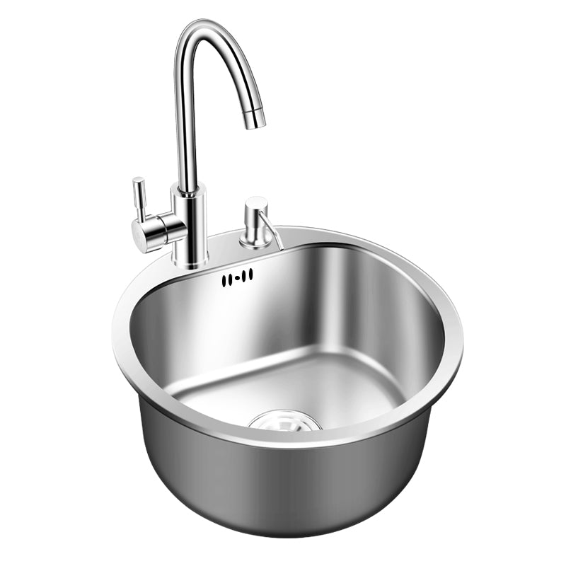 Round Kitchen Sink Stainless Steel Drop-In Basket Strainer Kitchen Sink with Faucet Clearhalo 'Home Improvement' 'home_improvement' 'home_improvement_kitchen_sinks' 'Kitchen Remodel & Kitchen Fixtures' 'Kitchen Sinks & Faucet Components' 'Kitchen Sinks' 'kitchen_sinks' 7147461