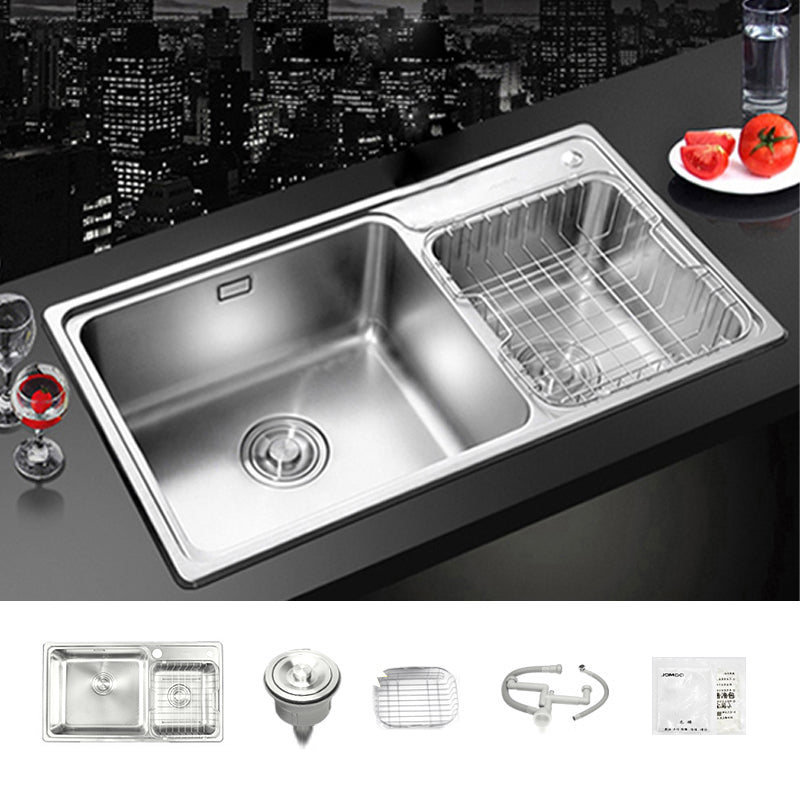 Stainless Steel Kitchen Double Sink Drop-In Kitchen Sink with Drain Assembly Sink Only None Clearhalo 'Home Improvement' 'home_improvement' 'home_improvement_kitchen_sinks' 'Kitchen Remodel & Kitchen Fixtures' 'Kitchen Sinks & Faucet Components' 'Kitchen Sinks' 'kitchen_sinks' 7147553