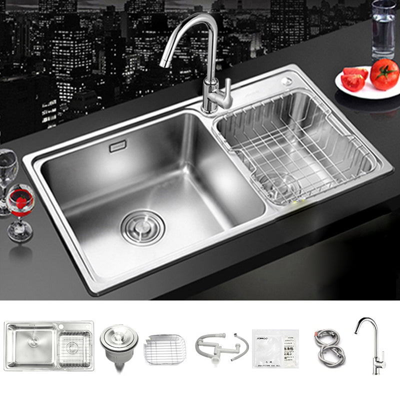 Stainless Steel Kitchen Double Sink Drop-In Kitchen Sink with Drain Assembly Sink with Faucet Round Faucet Clearhalo 'Home Improvement' 'home_improvement' 'home_improvement_kitchen_sinks' 'Kitchen Remodel & Kitchen Fixtures' 'Kitchen Sinks & Faucet Components' 'Kitchen Sinks' 'kitchen_sinks' 7147554