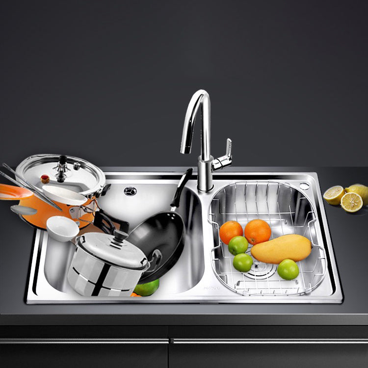 Stainless Steel Kitchen Double Sink Drop-In Kitchen Sink with Drain Assembly Clearhalo 'Home Improvement' 'home_improvement' 'home_improvement_kitchen_sinks' 'Kitchen Remodel & Kitchen Fixtures' 'Kitchen Sinks & Faucet Components' 'Kitchen Sinks' 'kitchen_sinks' 7147562
