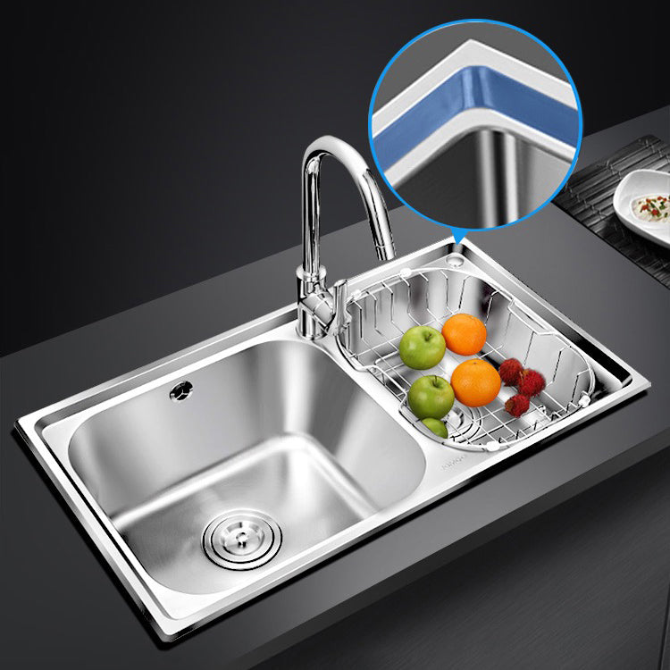 Stainless Steel Kitchen Double Sink Drop-In Kitchen Sink with Drain Assembly Clearhalo 'Home Improvement' 'home_improvement' 'home_improvement_kitchen_sinks' 'Kitchen Remodel & Kitchen Fixtures' 'Kitchen Sinks & Faucet Components' 'Kitchen Sinks' 'kitchen_sinks' 7147565
