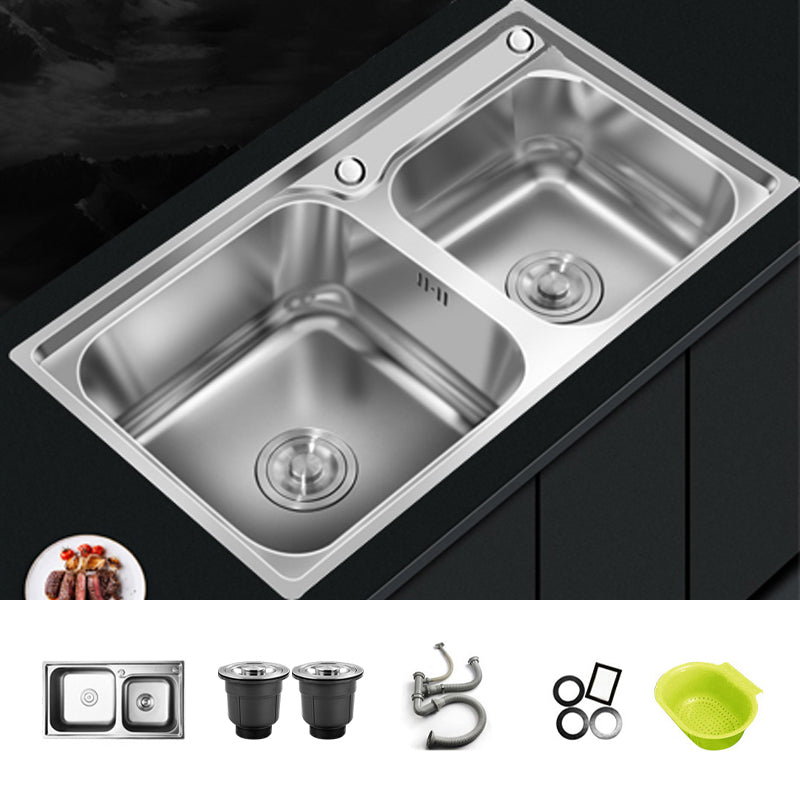 Contemporary Style Kitchen Sink Stainless Steel Kitchen Double Sink with Soundproofing Sink Only None Clearhalo 'Home Improvement' 'home_improvement' 'home_improvement_kitchen_sinks' 'Kitchen Remodel & Kitchen Fixtures' 'Kitchen Sinks & Faucet Components' 'Kitchen Sinks' 'kitchen_sinks' 7147623