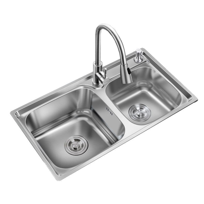 Contemporary Style Kitchen Sink Stainless Steel Kitchen Double Sink with Soundproofing Clearhalo 'Home Improvement' 'home_improvement' 'home_improvement_kitchen_sinks' 'Kitchen Remodel & Kitchen Fixtures' 'Kitchen Sinks & Faucet Components' 'Kitchen Sinks' 'kitchen_sinks' 7147630