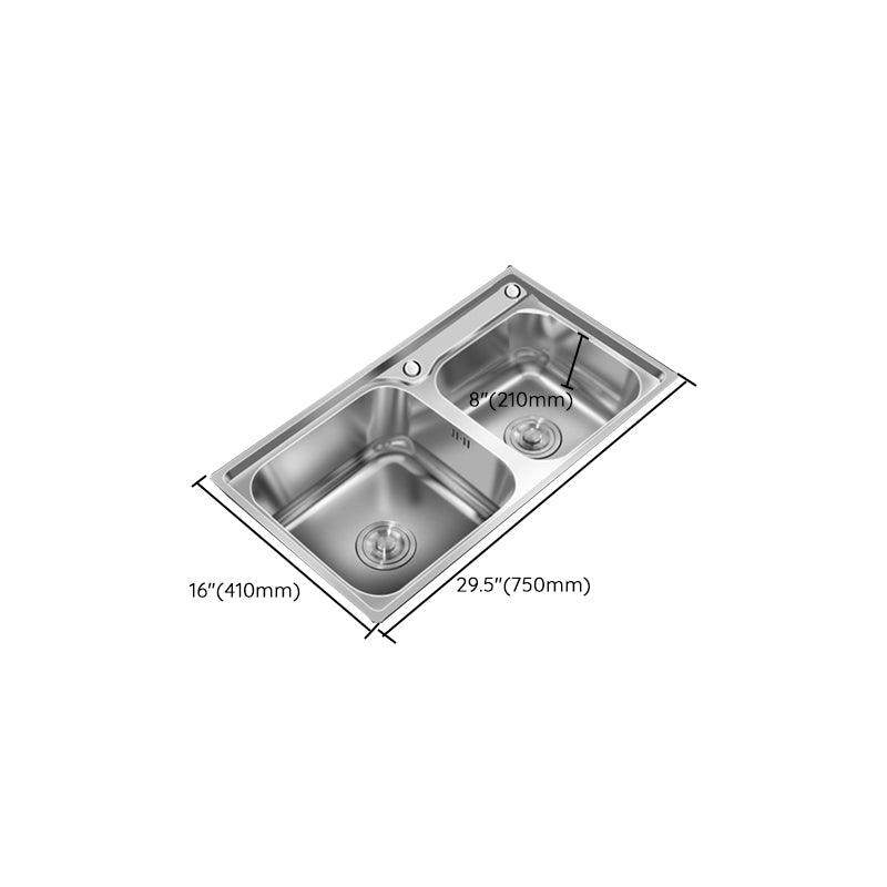Contemporary Style Kitchen Sink Stainless Steel Kitchen Double Sink with Soundproofing Clearhalo 'Home Improvement' 'home_improvement' 'home_improvement_kitchen_sinks' 'Kitchen Remodel & Kitchen Fixtures' 'Kitchen Sinks & Faucet Components' 'Kitchen Sinks' 'kitchen_sinks' 7147636
