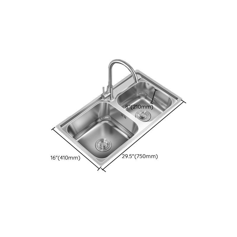 Contemporary Style Kitchen Sink Stainless Steel Kitchen Double Sink with Soundproofing Clearhalo 'Home Improvement' 'home_improvement' 'home_improvement_kitchen_sinks' 'Kitchen Remodel & Kitchen Fixtures' 'Kitchen Sinks & Faucet Components' 'Kitchen Sinks' 'kitchen_sinks' 7147637