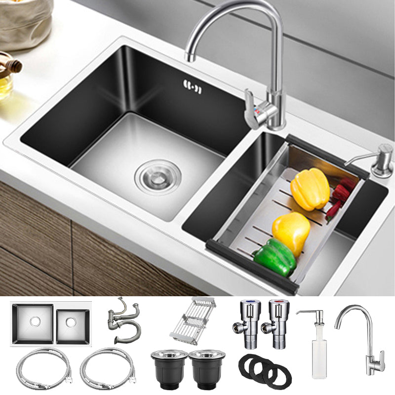 Modern Style Kitchen Sink Drop-In Kitchen Double Sink with Soundproofing Sink with Faucet Round Faucet Clearhalo 'Home Improvement' 'home_improvement' 'home_improvement_kitchen_sinks' 'Kitchen Remodel & Kitchen Fixtures' 'Kitchen Sinks & Faucet Components' 'Kitchen Sinks' 'kitchen_sinks' 7147646