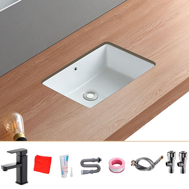 Traditional Undermount Bathroom Sink Porcelain with Overflow Basin Sink 19"L x 13"W x 7"H Square Faucet Sink with Faucet Clearhalo 'Bathroom Remodel & Bathroom Fixtures' 'Bathroom Sinks & Faucet Components' 'Bathroom Sinks' 'bathroom_sink' 'Home Improvement' 'home_improvement' 'home_improvement_bathroom_sink' 7147753