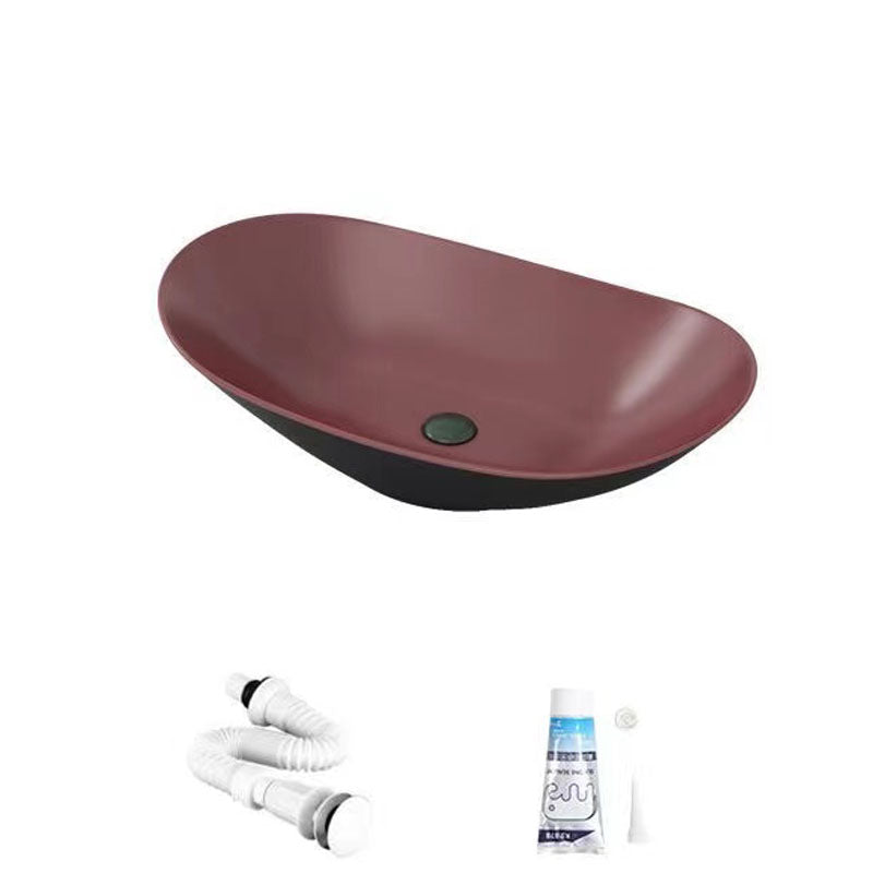 Modern Vessel Bathroom Sink Oval-shape Porcelain Vessel Lavatory Sink Black Unavailiable Sink Clearhalo 'Bathroom Remodel & Bathroom Fixtures' 'Bathroom Sinks & Faucet Components' 'Bathroom Sinks' 'bathroom_sink' 'Home Improvement' 'home_improvement' 'home_improvement_bathroom_sink' 7147813