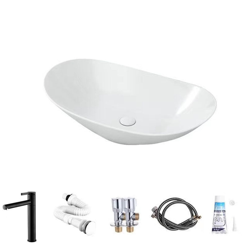 Modern Vessel Bathroom Sink Oval-shape Porcelain Vessel Lavatory Sink White Pull Out Faucet Sink with Faucet Clearhalo 'Bathroom Remodel & Bathroom Fixtures' 'Bathroom Sinks & Faucet Components' 'Bathroom Sinks' 'bathroom_sink' 'Home Improvement' 'home_improvement' 'home_improvement_bathroom_sink' 7147820