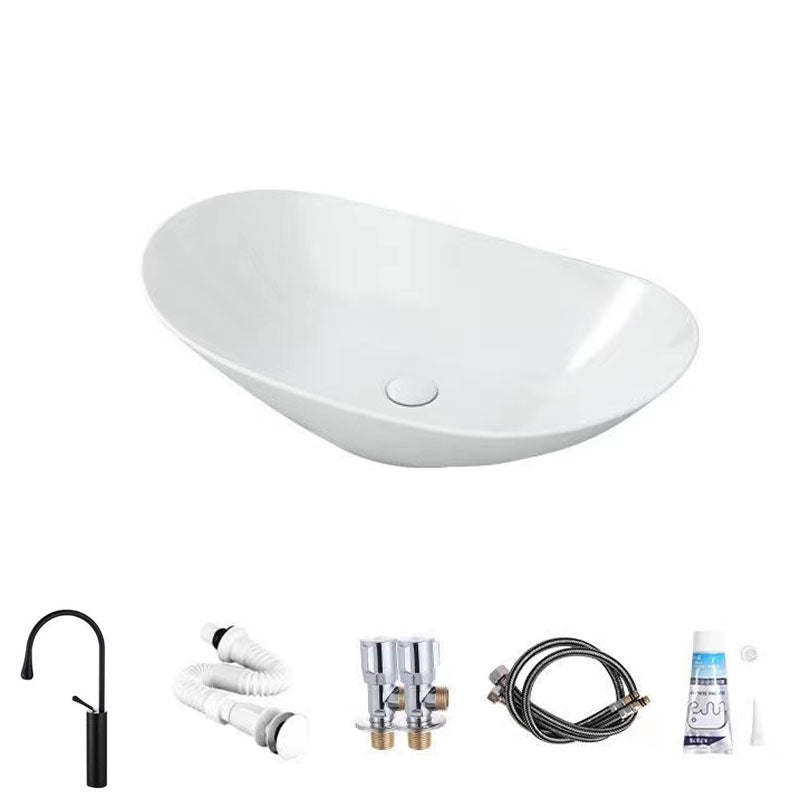 Modern Vessel Bathroom Sink Oval-shape Porcelain Vessel Lavatory Sink White Droplet Faucet Sink with Faucet Clearhalo 'Bathroom Remodel & Bathroom Fixtures' 'Bathroom Sinks & Faucet Components' 'Bathroom Sinks' 'bathroom_sink' 'Home Improvement' 'home_improvement' 'home_improvement_bathroom_sink' 7147822
